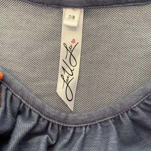 Luv U Lots Denim Look Dress with Fabric Flowers Girls Size 7/8 Blue Boutique - Picture 5 of 6